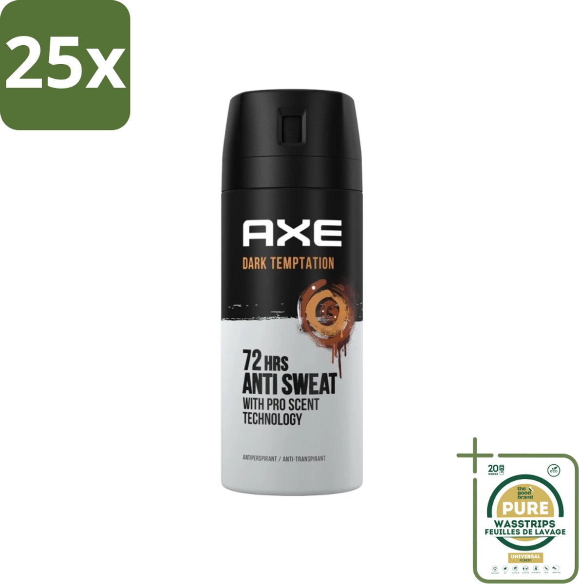 25 x Axe - Deodorant Spray - 72hrs Anti Sweat - Dark Temptation - 150 ml - Grootverpakking - Anti-sweat Spray - 72 Uur Bescherming - Zweetvoorkomend - Geur Chocolade - Kruiden Geur