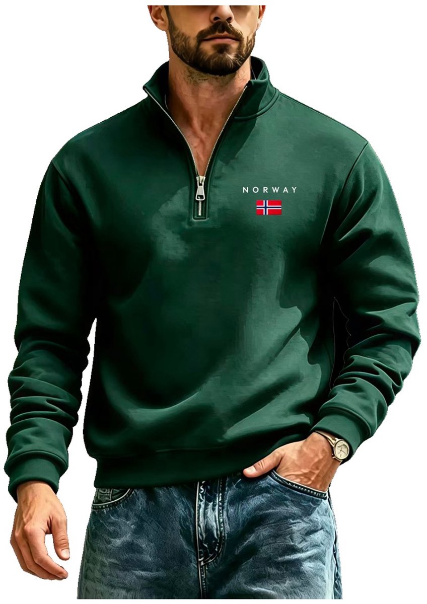 Currero Quarter Zip Heren Sweater Met Rits Jumper Quarterzip Hoodie Warme Trui Vest Lang Coltrui Donkergroen