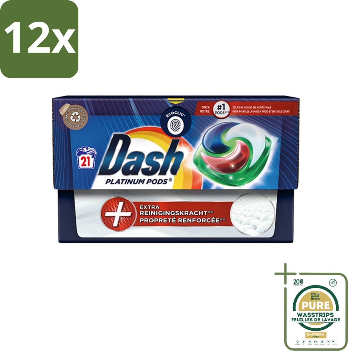 Dash Platinum - Wasmiddel Capsules - Witte en Gekleurde Was - 21 Wasbeurten - Voordeelverpakking - 12 stuks - Waspoeder - Wasmiddel