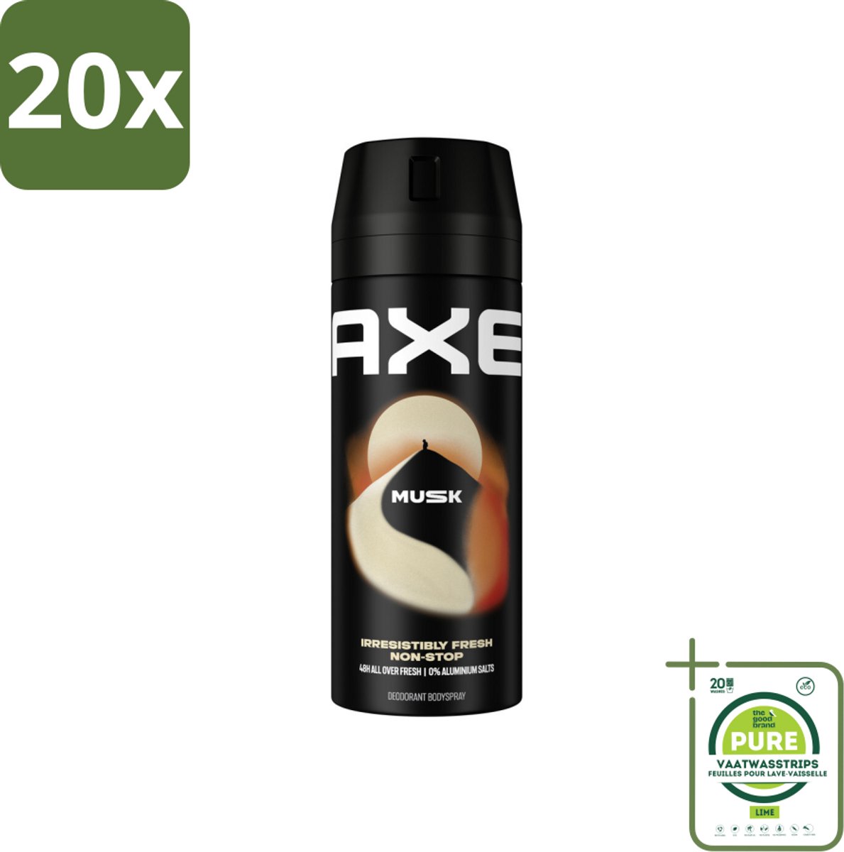 20 x Axe - Deodorant Bodyspray - 48hrs Fresh - Musk - Patchouli & Fougere - 150 ml - Grootverpakking - Deodorant - Mannelijke Geur - Musk - Patchouli - Fougere