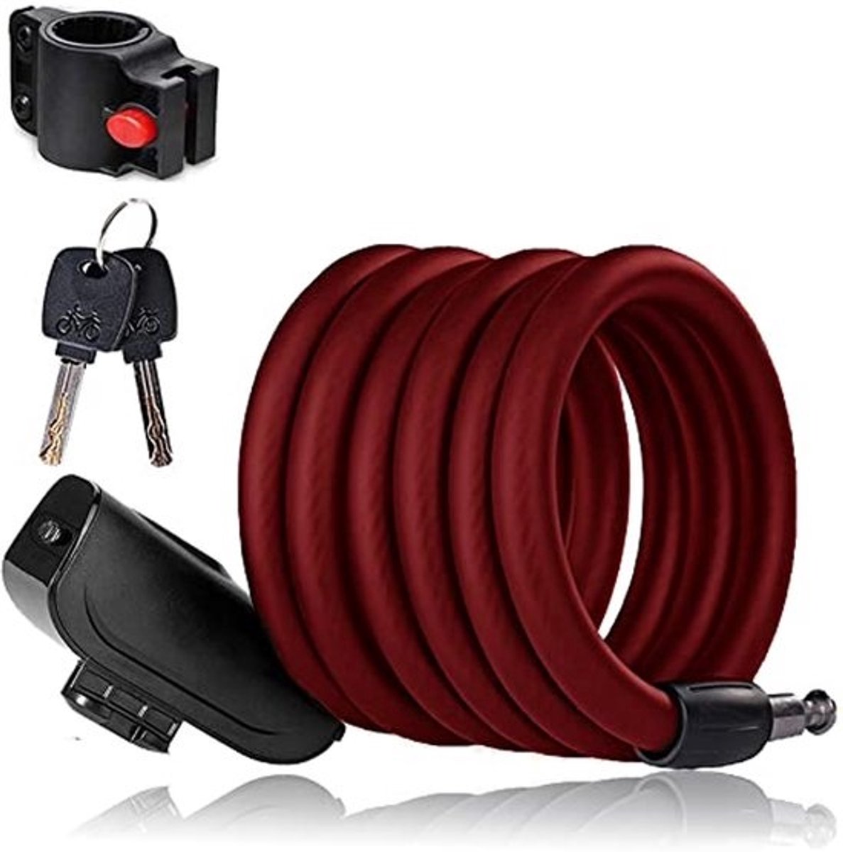 Hoogwaardig Fietsslot met Sleutel – Spiraalkabelslot voor Effectieve Bescherming – 180 cm – Rood