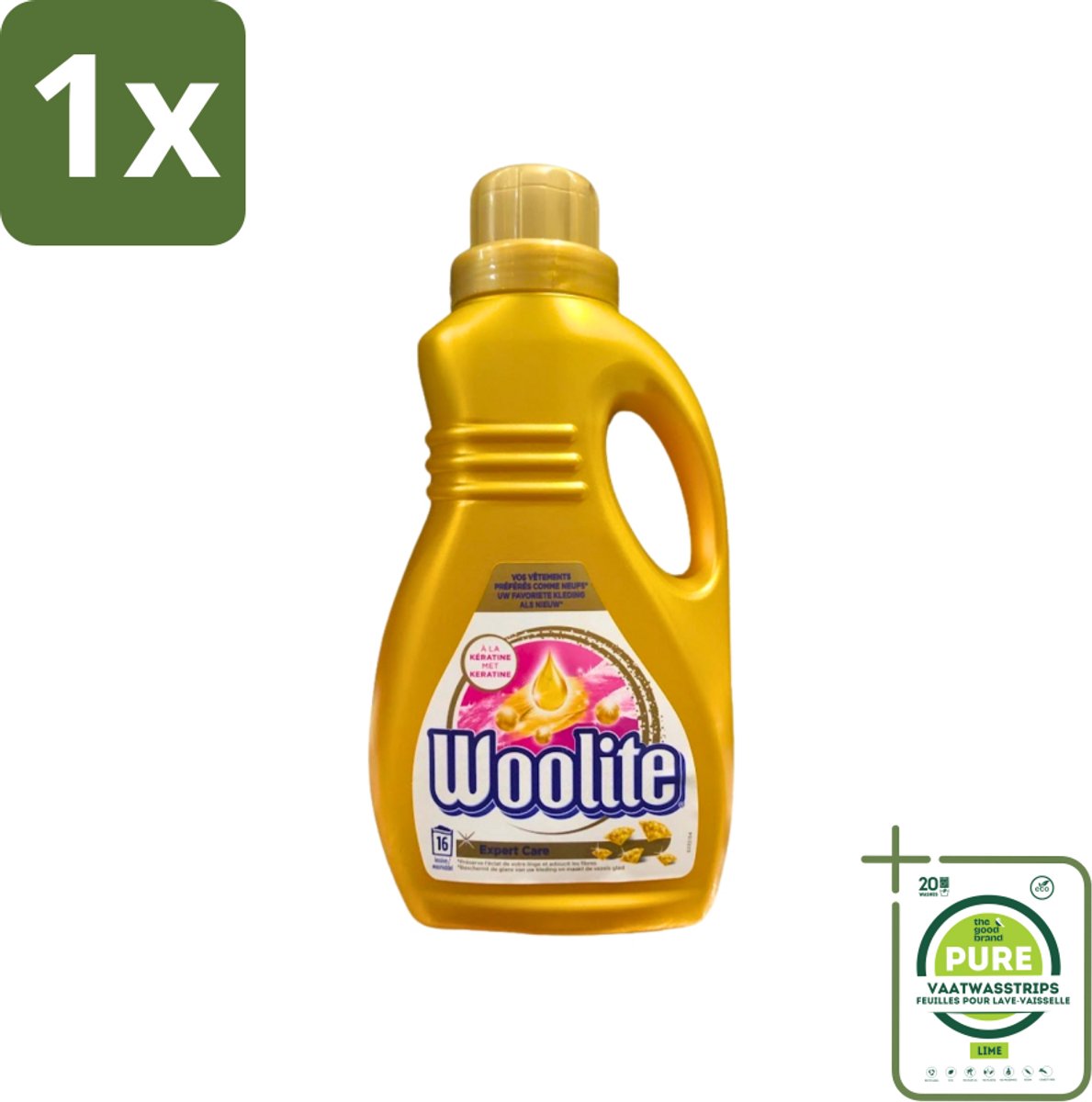 1 x Woolite Expert Care - Vloeibaar Wasmiddel - Met Keratine - Delicate Was - 16 Wasbeurten - 1L - Wasmiddel Voor Delicate Kleding - Vloeibaar Wasmiddel - Wasmiddel Met Keratine - Wasmiddel Voor Wol - Wasmiddel Voor Zijde