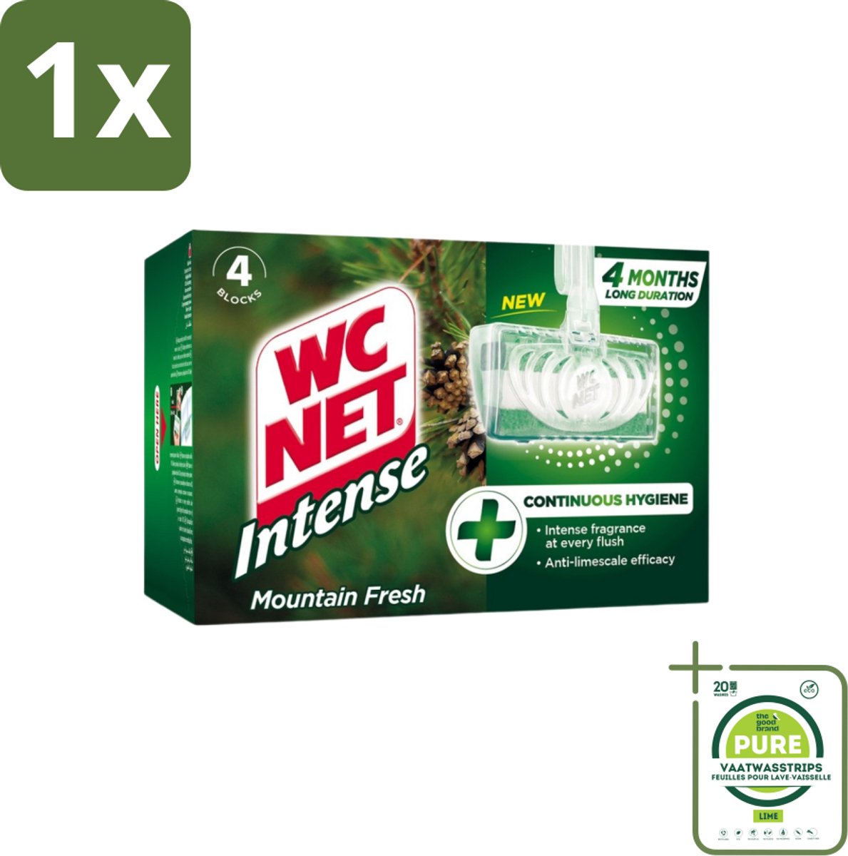 1 x WC Net - Toiletblok - Mountain Fresh - 4 Blokjes - Toiletblokjes - Toilet Schoonmaak - Frisse Geur - Kalkaanslag - Hygiëne