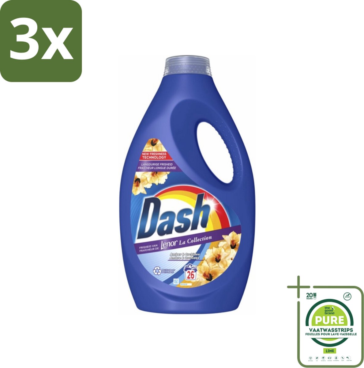 3 x Dash - Lenor Collectie - Vloeibaar Wasmiddel - Witte en Gekleurde Was - Amber & Orchidee - 26 Wasbeurten - Grootverpakking - Wasmiddel - Lenor - Wasverzachter - Vloeibaar Wasmiddel - Amber & Orchidee