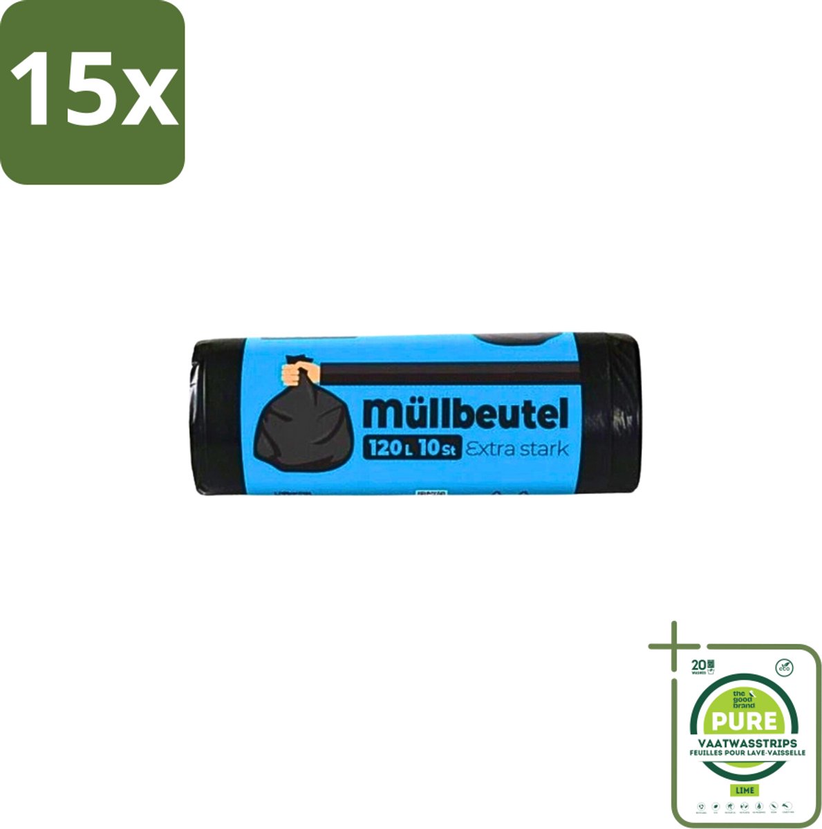 15 x Deluxe - Vuilzakken - Stevig & Ruim - 10 Vuilniszakken - 120L - Grootverpakking - Vuilzakken - Afvalzakken - Vuilniszakken - 120 Liter - Stevige Vuilzakken