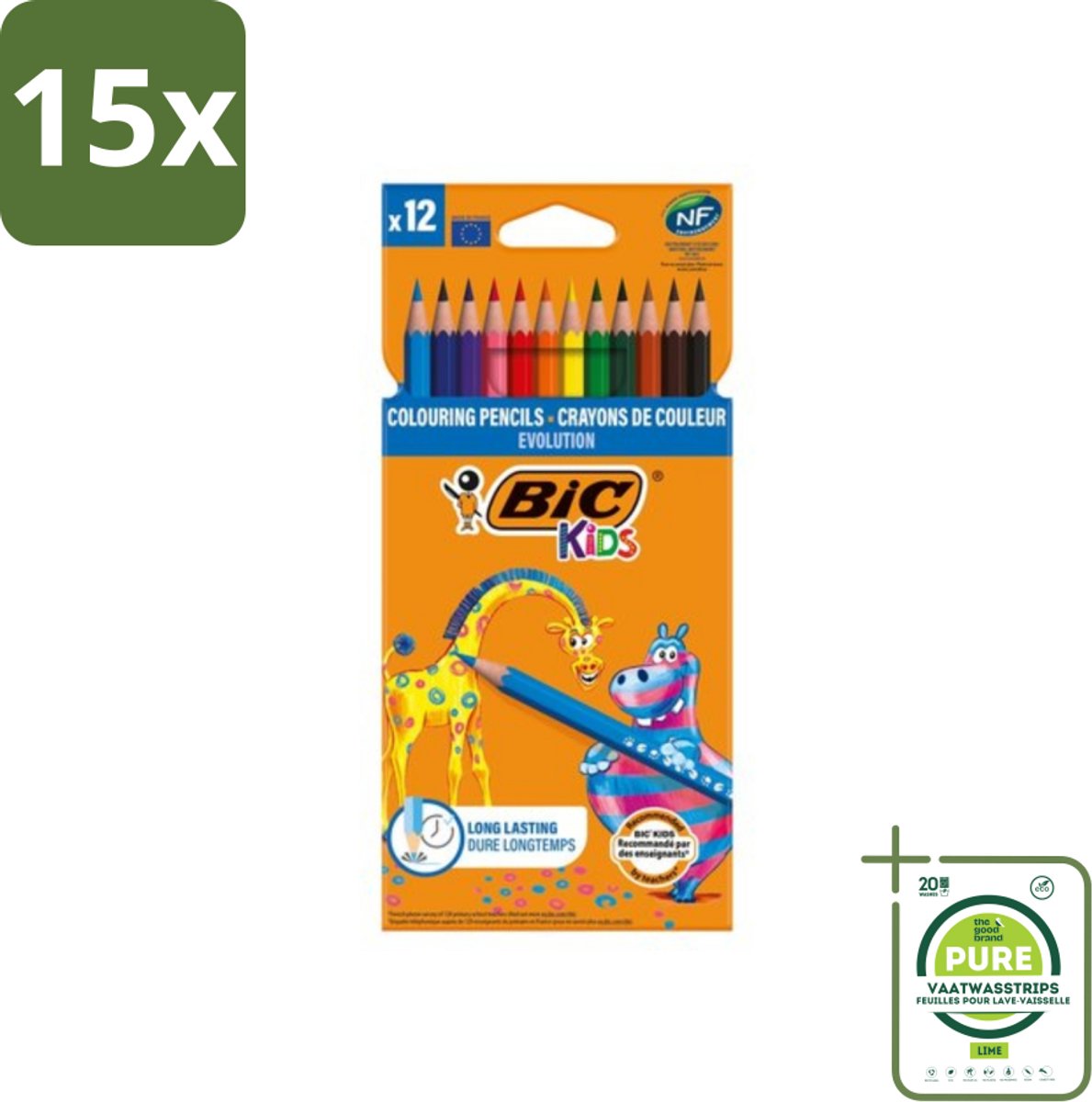 15 x Bic Kids - Kleurpotloden - Diverse Kleuren - Evolution - 12 Potloden - Grootverpakking - Kleurpotloden - Potloden Voor Kinderen - Kinderpotloden - Kleurpotloden Set - Creatieve Spelletjes