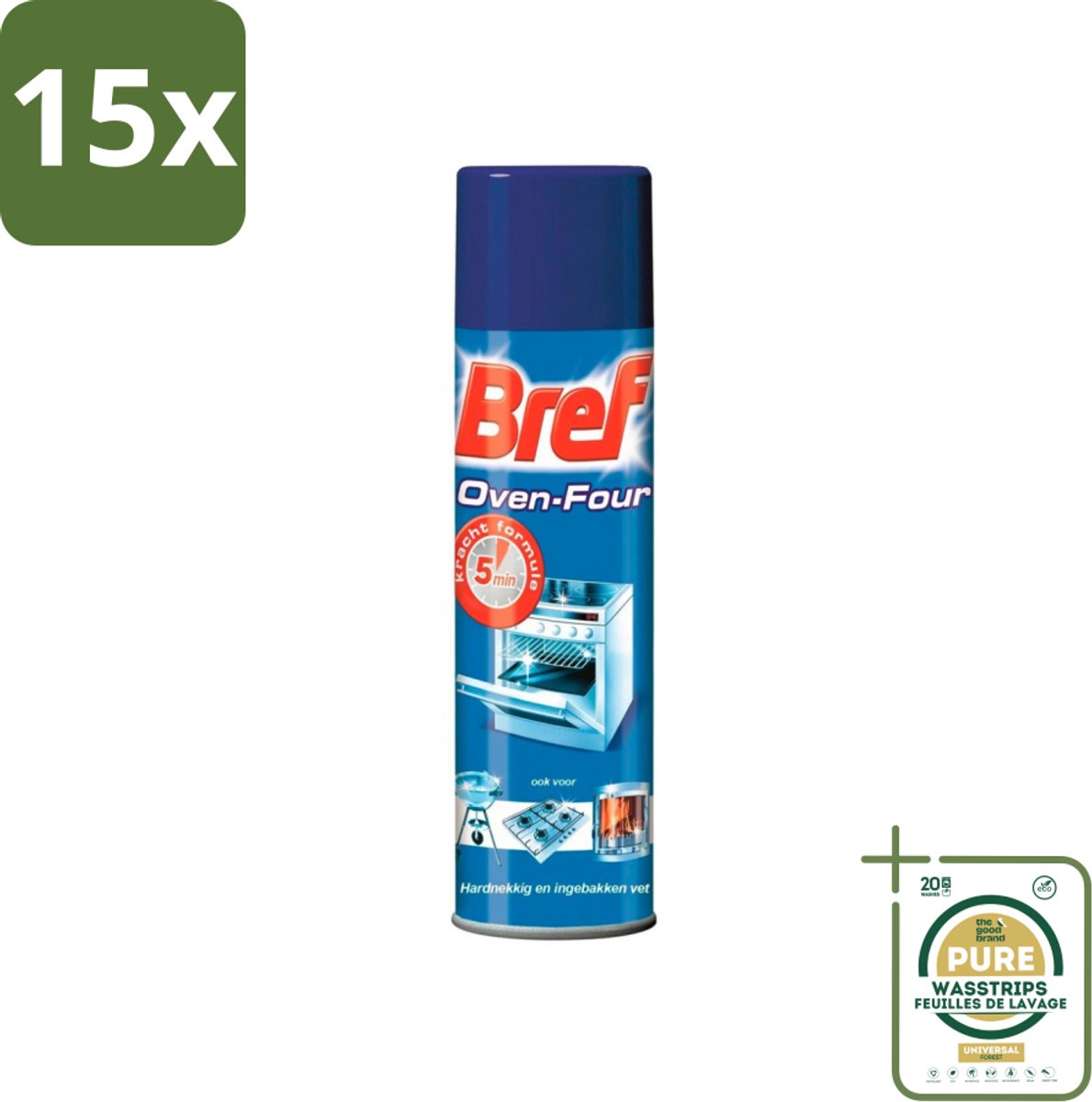 15 x Bref - Oven Spray - Tegen Hardnekkig en Ingebakken Vet - 450 ml - Grootverpakking - Oven Reinigen - Vet Verwijderen - Oven Reiniger - Keuken Reinigen - Vet Op Kookplaat Verwijderen