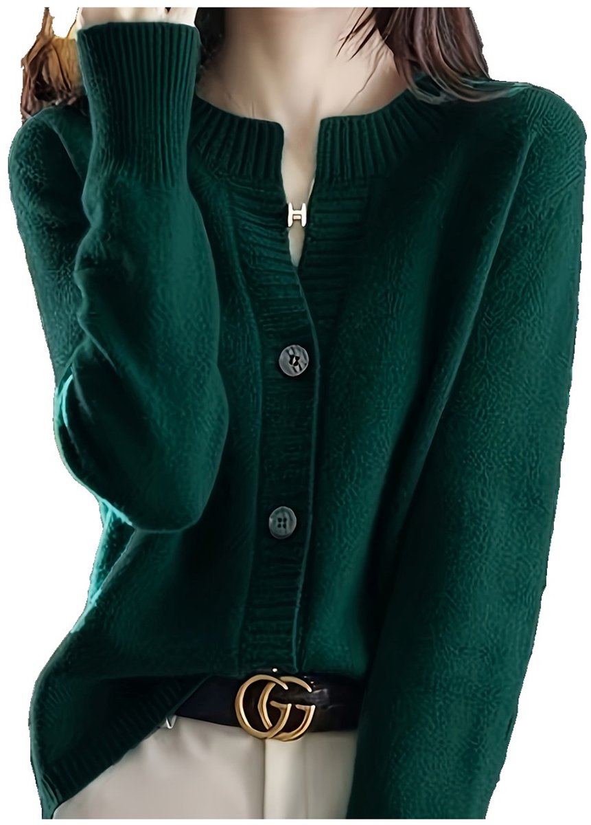 Currero Cardigan Dames Vest Vrouwen Met Knopen Volwassenen Warm Gebreid Vest Long Donkergroen