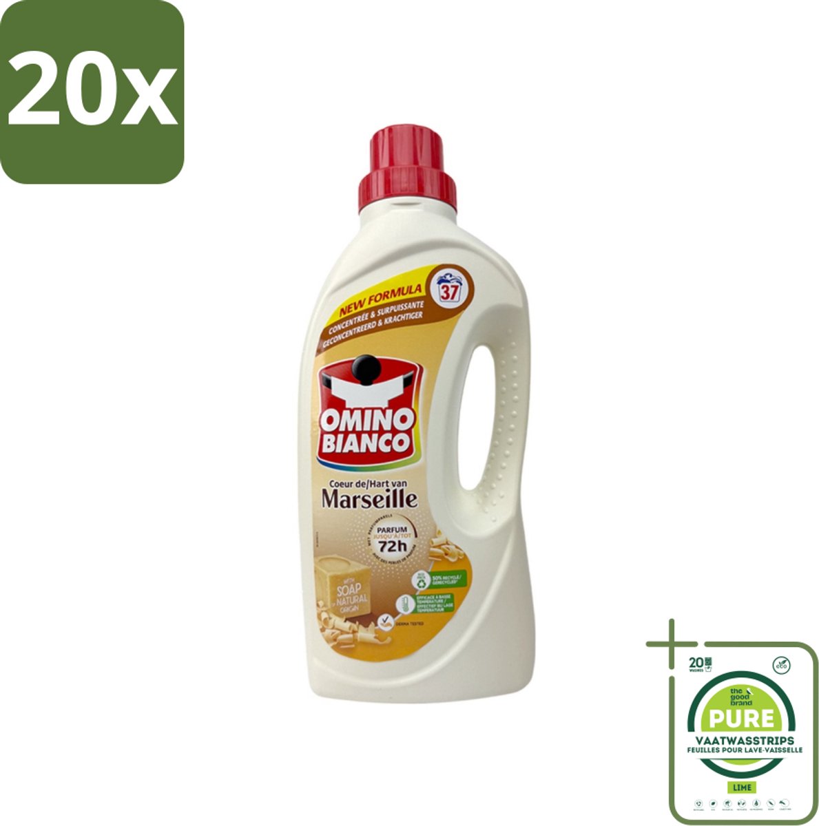 20 x Omino Bianco - Marseille - Wasmiddel - Natuurlijke Zeep - Witte & Gekleurde Was - 37 Wasbeurten - Grootverpakking - Marseille Zeep - Wasmiddel - Natuurlijke Zeep - Vlekkenverwijderaar - Wasparfum