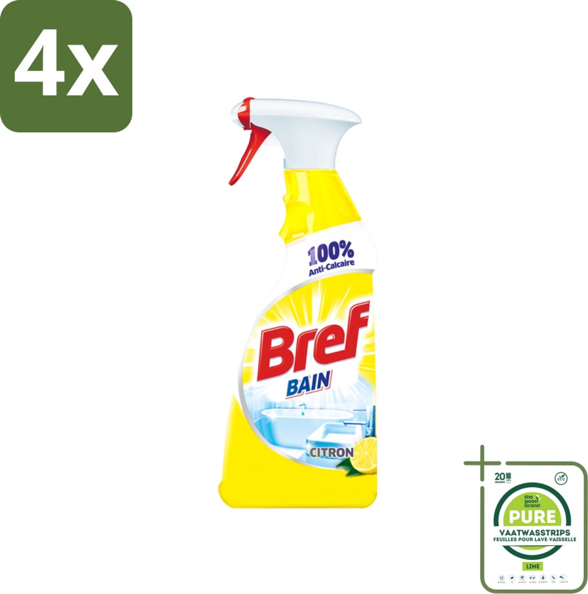 Bref - Badkamerreiniger - Spray - Anti-Kalk - Citroen - 750 ml - Voordeelverpakking - 4 stuks - Badkamerreiniger - Badkamerspray