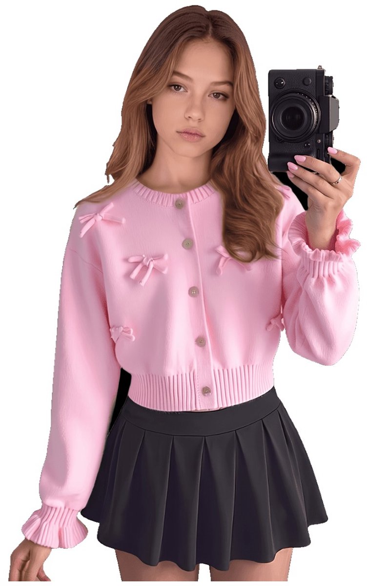 Currero Cardigan Meisjes Vest Meisje Met Knopen Kinderen Warm Gebreid Vest Long 11 Jaar Roze