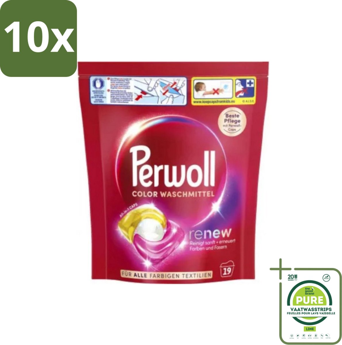 10 x Perwoll - Wasmachinecapsules - Lichte Was - 19 Wasbeurten - Grootverpakking - Wascapsules - Wasmiddel - Wasverzachter - Wasmachine - Wasmiddelen