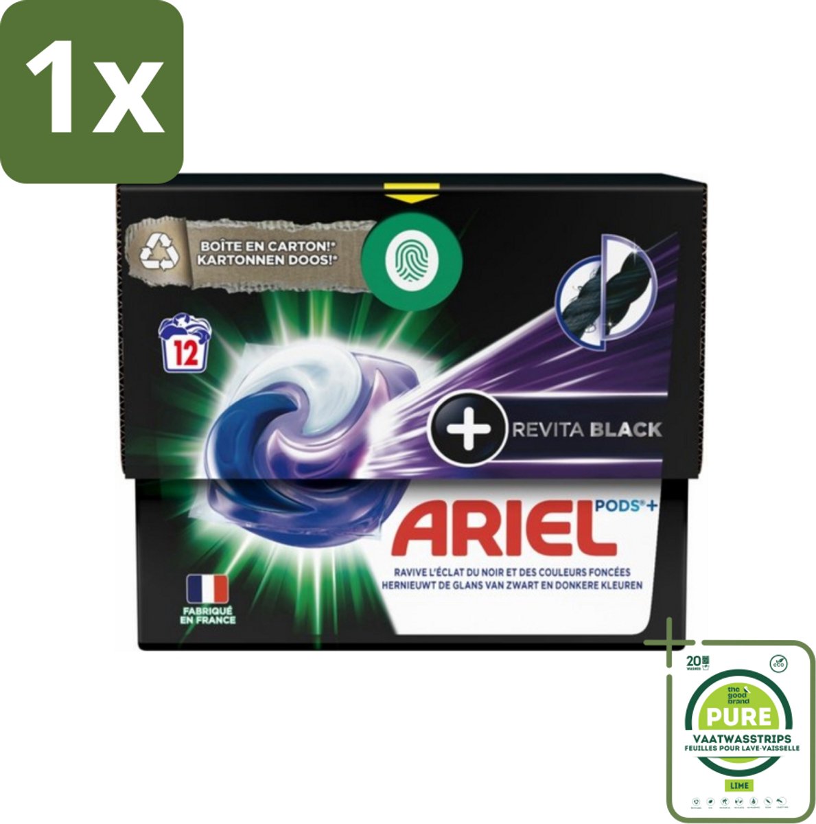 1 x Ariel Revita Black - Wasmiddelcapsules - Pods + - Donkere Was - 12 Wasbeurten - Wasmiddel Capsules - Donkere Was - Wasmiddel Zwart - Wasmiddel Glans - Wasmiddel Energiebesparend