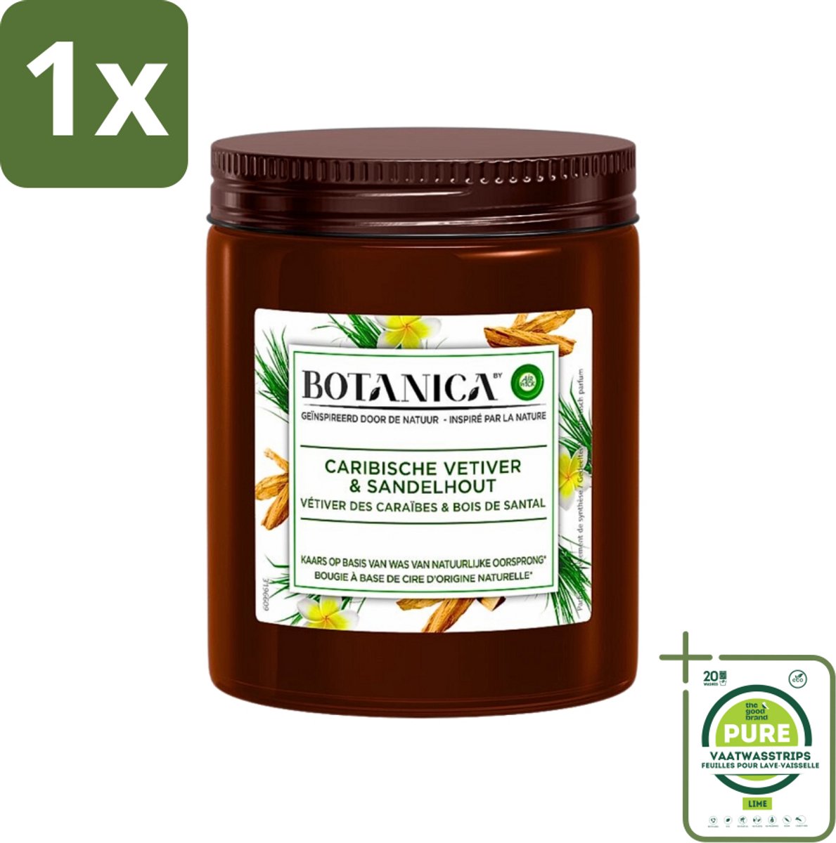 1 x Botanica by Air Wick - Geurkaars - Vetiver & Sandelhout - 40 Uur Brandduur - Geurkaars - Sandelhout - Vetiver - Botanica By Air Wick - Air Wick
