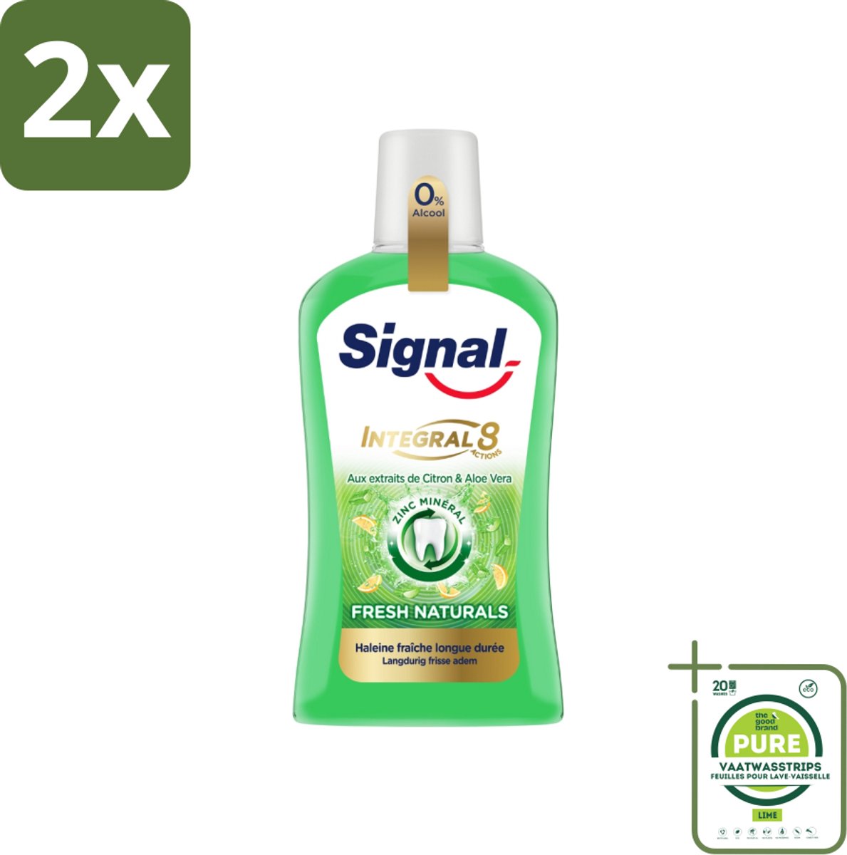 Signal - Integral & Actions - Mondwater - 0 % Alcohol - Fris Natuurlijk - Citroen & Aloë Vera - 500 ml - Voordeelverpakking - 2 stuks - Mondwater - Signal