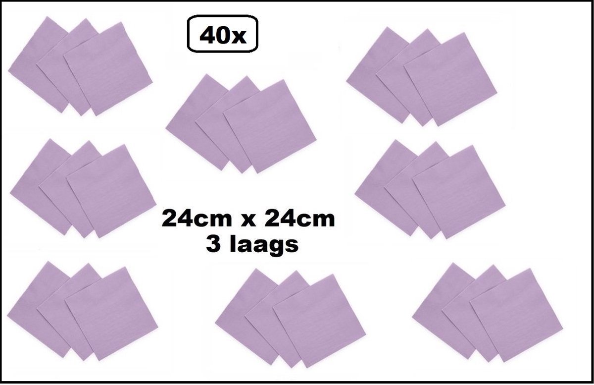 40x Servetten lila24cm x 24cm - 3 laags - Party Cocktail servet diner eten knoeien restaurant BBQ thema feest verjaardag feest