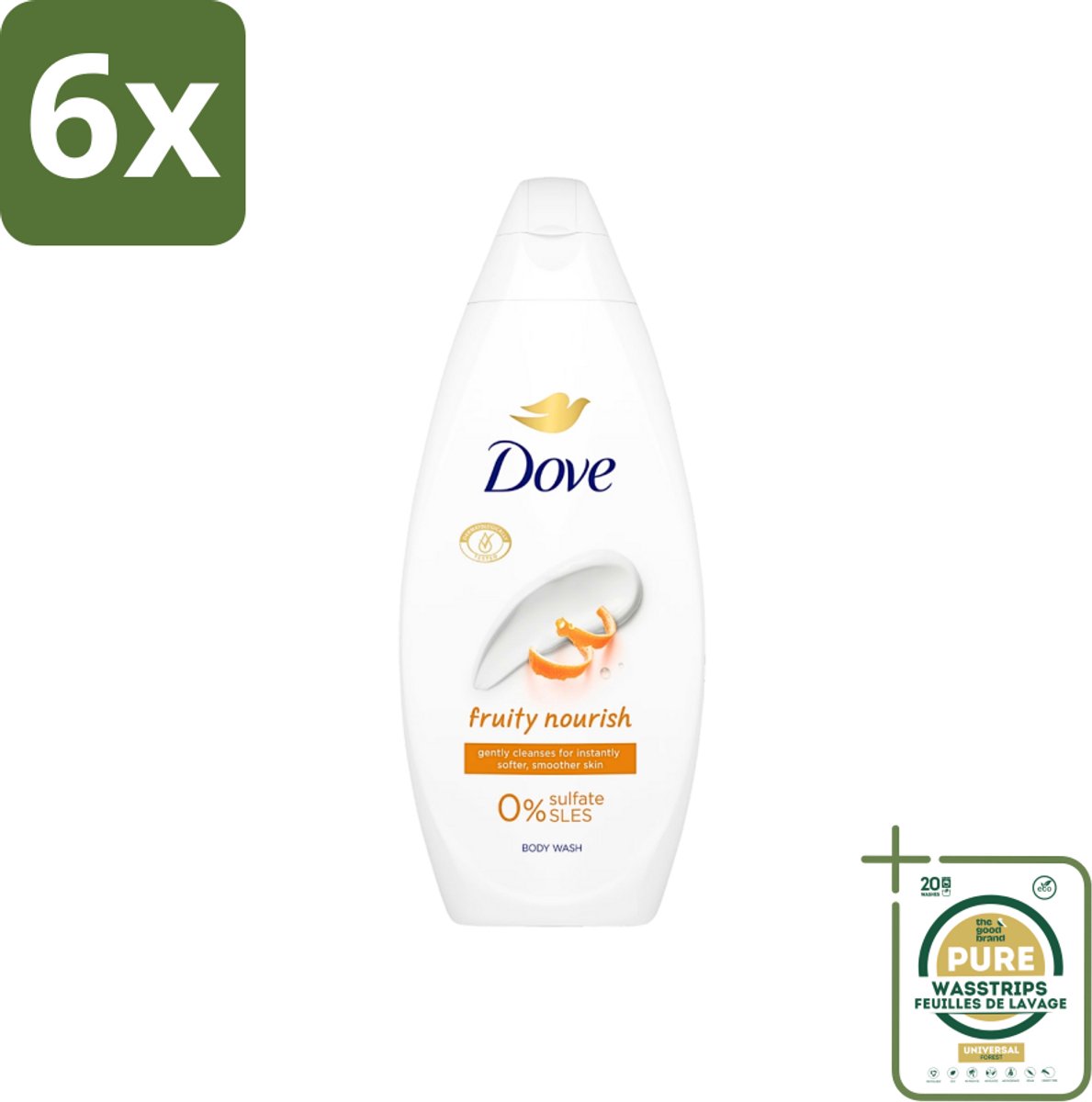 Dove Fruity Nourish - Douchegel - Sulfaatvrij - 250 ml - Voordeelverpakking - 6 stuks - Fruity Nourish - Hydraterend