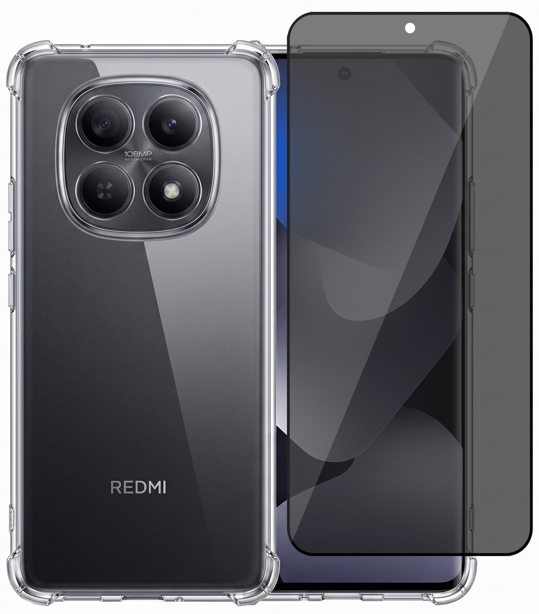 Hoesje geschikt voor Xiaomi Redmi Note 15 4G / 5G / Poco M8 5G – CrystalClear Back Cover – Schokbestendig – Privacy Screenprotector Full Cover
