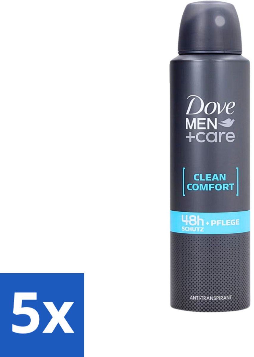 5 x Dove Men+Care - Clean Comfort - Deospray - Anti-Transpirant - 150 ml - Dove Men+Care - Deospray - Frisheid - Transpiratie - Huidbescherming