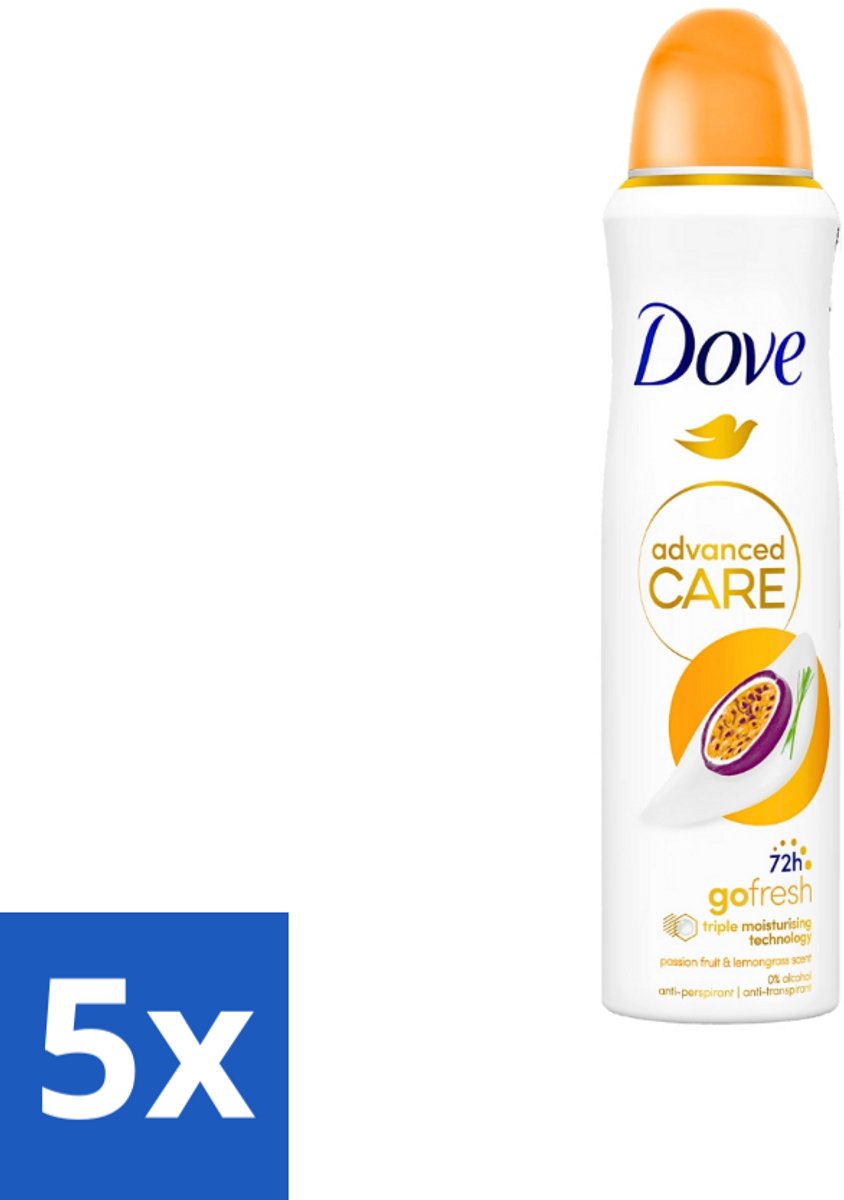 5 x Dove - Deospray - Passievrucht & Citroengras - 150 ml - Passievrucht En Citroengras - Anti-transpirant - Deospray - Okselbescherming - Geur