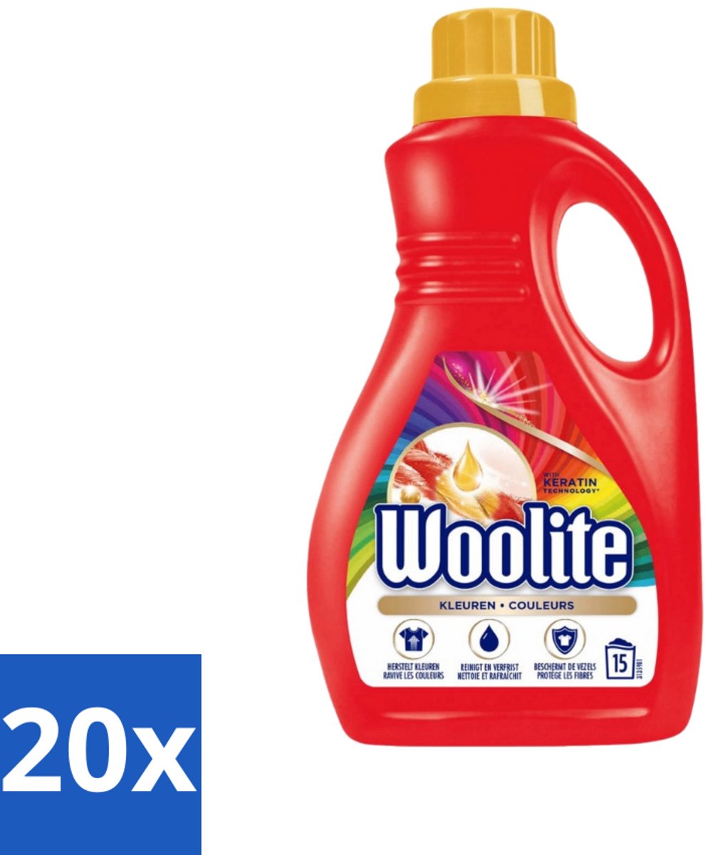 20 x Woolite Color - Vloeibaar Wasmiddel - Met Keratine - Gekleurde Was - 15 Wasbeurten - 0,9L - Gekleurde Was - Keratine Wasmiddel - Kleurbehoud - Wasmiddel Voor Gekleurde Stoffen - Wasmiddel Met Keratine
