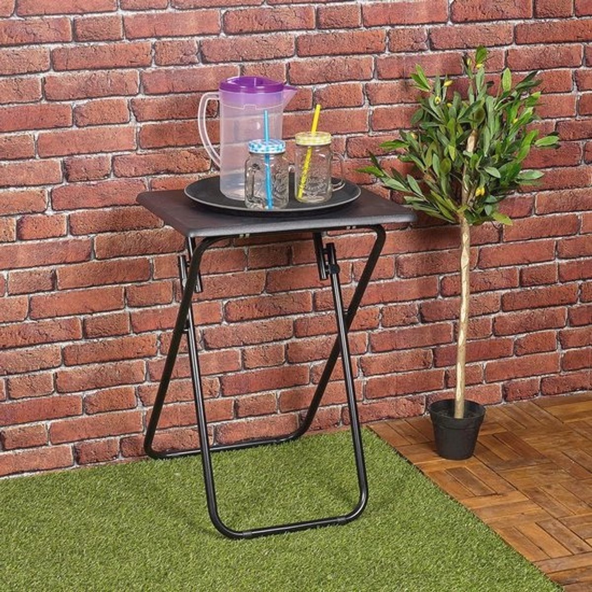 Opvouwbare Bijzettafel met Metalen Benen voor Binnen en Buiten - Klein (Zwart)
