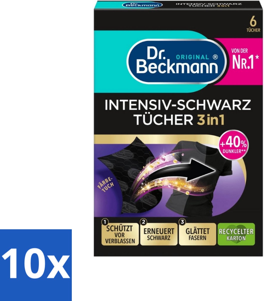 10 x Dr. Beckmann - Kleurverzorging - Intensive Black 2 in 1 - Donkere Was - 6 Doekjes - Zwart Textiel Herstellen - Zwart Kleding Verzorgen - Textiel Beschermen - Kleur Herstellen - Zwart Was Beschermen