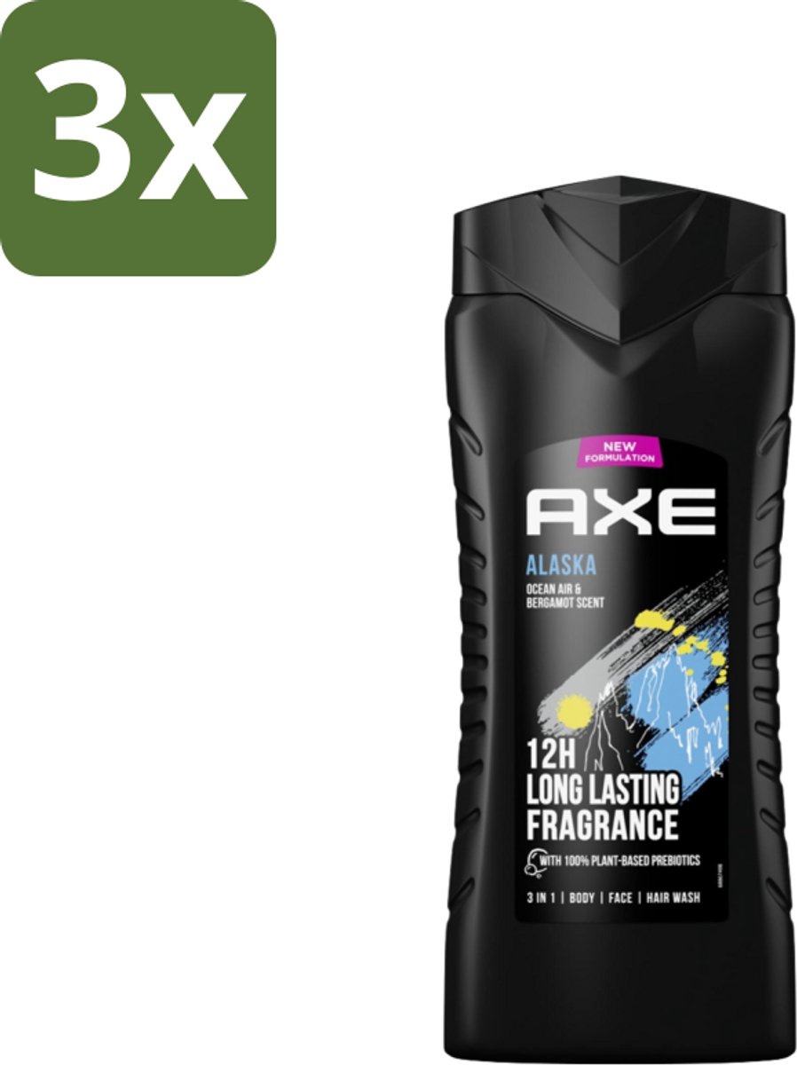 3 x Axe XL - 3-in-1 Douchegel - Alaska - Ocean Air & Bergamot - 12hrs Long Lasting Scent - 400 ml - Douchegel - Oceaanlucht - Bergamot - Frisheid - 3-in-1