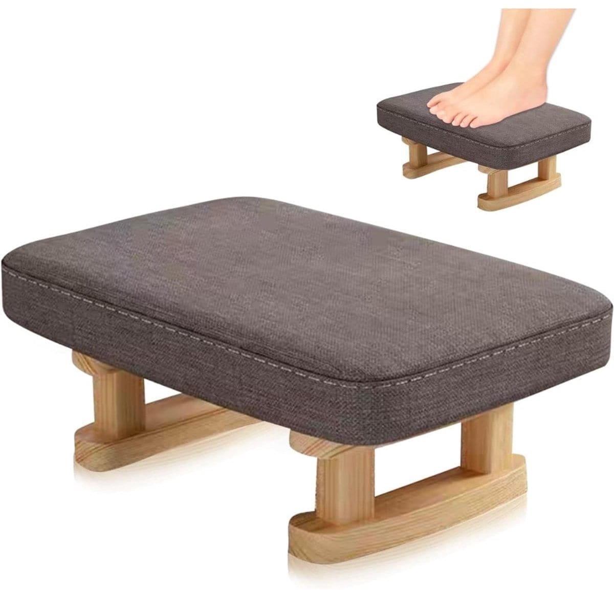 Klarven® Voetenbankje of Poef Grijs - Massief hout, Anti-slip - Afneembare hoes - B 40 x D 29 x H 18 cm