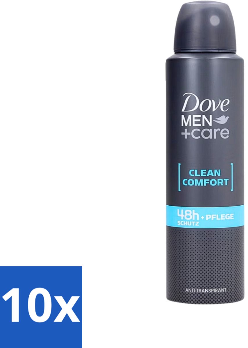 10 x Dove Men+Care - Clean Comfort - Deospray - Anti-Transpirant - 150 ml - Dove Men+Care - Deospray - Frisheid - Transpiratie - Huidbescherming