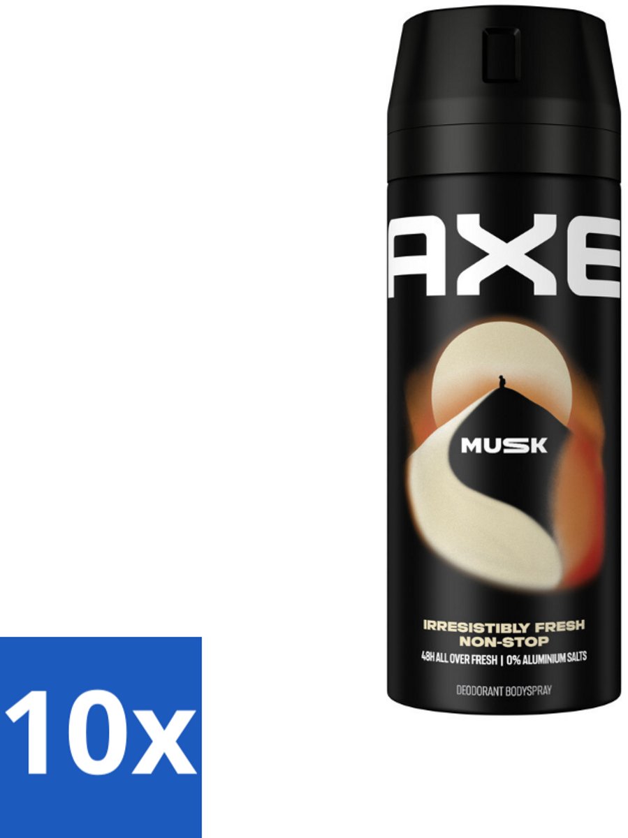 10 x Axe - Deodorant Bodyspray - 48hrs Fresh - Musk - Patchouli & Fougere - 150 ml - 48 Uur Geurbescherming - Deodorant Sprayer - Zinktechnologie - Geur Van Musk - Geur Van Patchouli