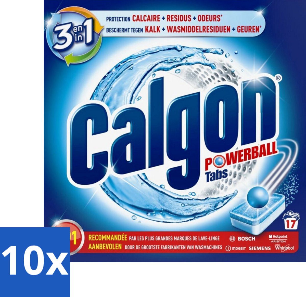 10 x Calgon - Ontkalkingsmiddel - Tegen Kalk, Wasmiddelresiduen & Geuren - 17 Tabletten - Ontkalken Wasmachine - Kalkvoorkomen - Wasmiddelresiduen - Geuren Bestrijden - Wasmachine Onderhoud