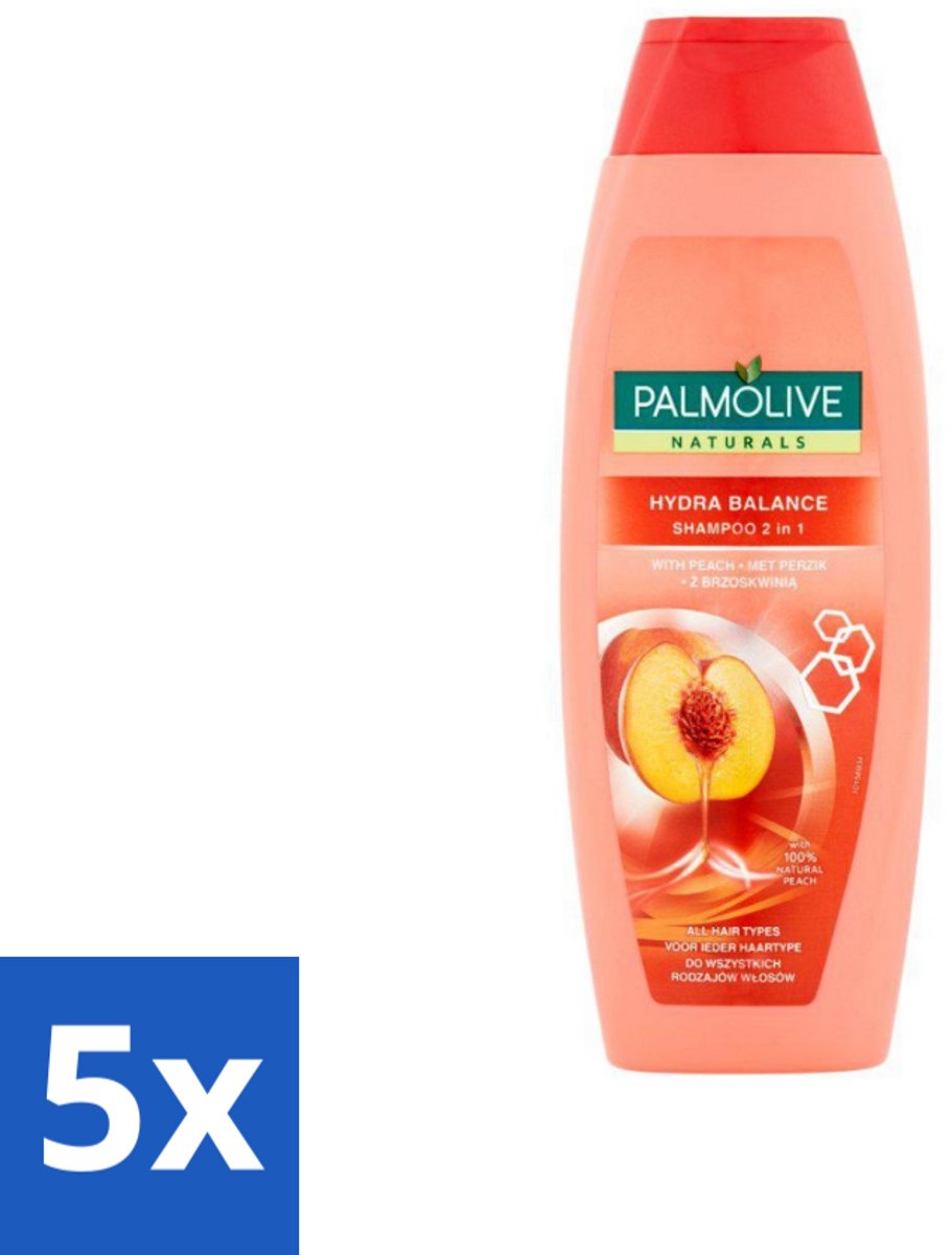 5 x Palmolive - Naturals - 2in1 Shampoo - Perzik - Hydra Balance - 350 ml - 2 In 1 Shampoo - Haar Reinigen - Haar Hydrateren - Perzik Extract - Haar Verzorgen