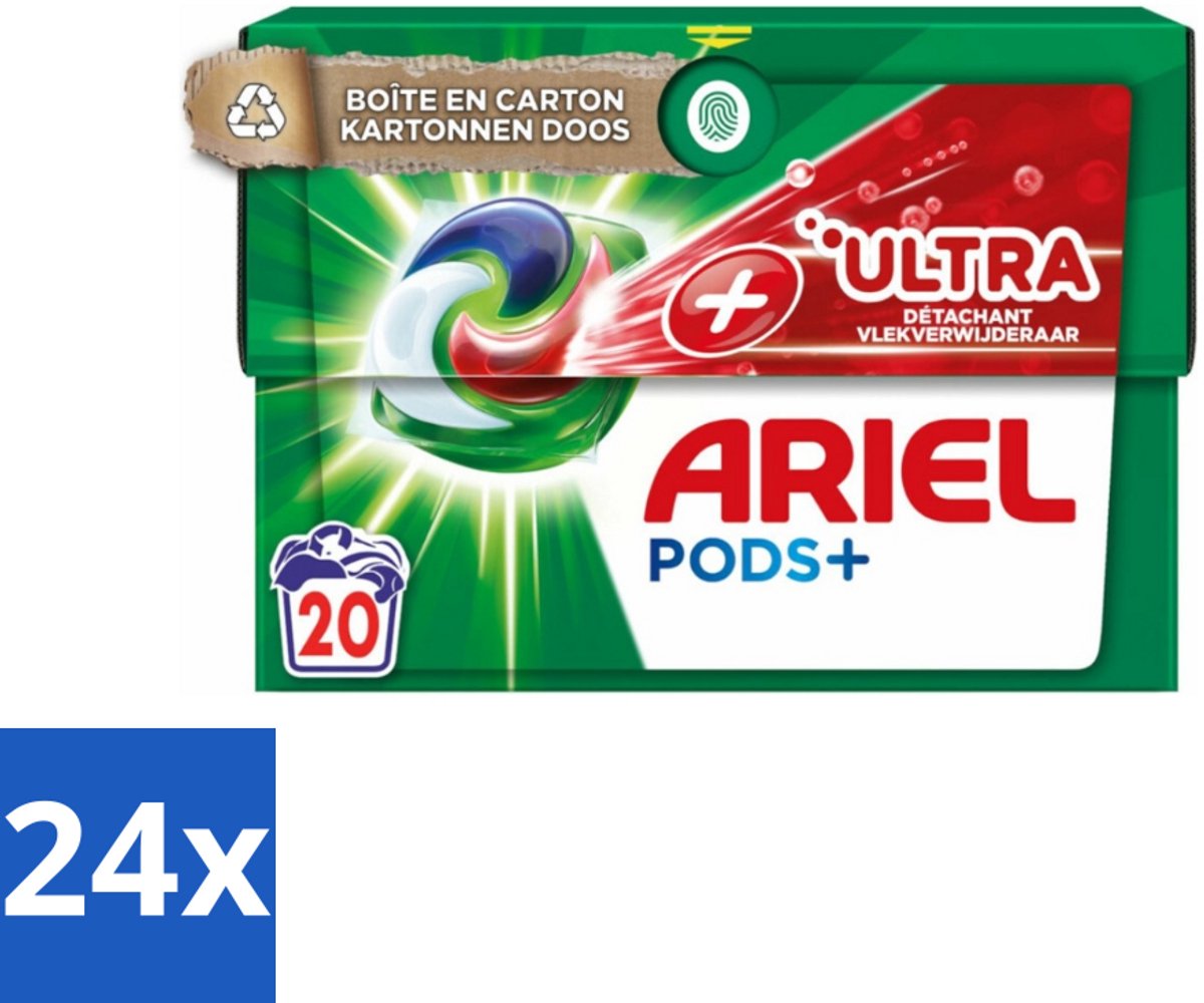 24 x Ariel +Ultra - Vlekverwijderaar & Wasmiddelcapsules - Pods+ - Witte en Gekleurde Was - 20 Wasbeurten - Ariel Pods+ - Wasmiddelcapsules - Vlekkenverwijderaar - Wasmiddel - Wascapsules
