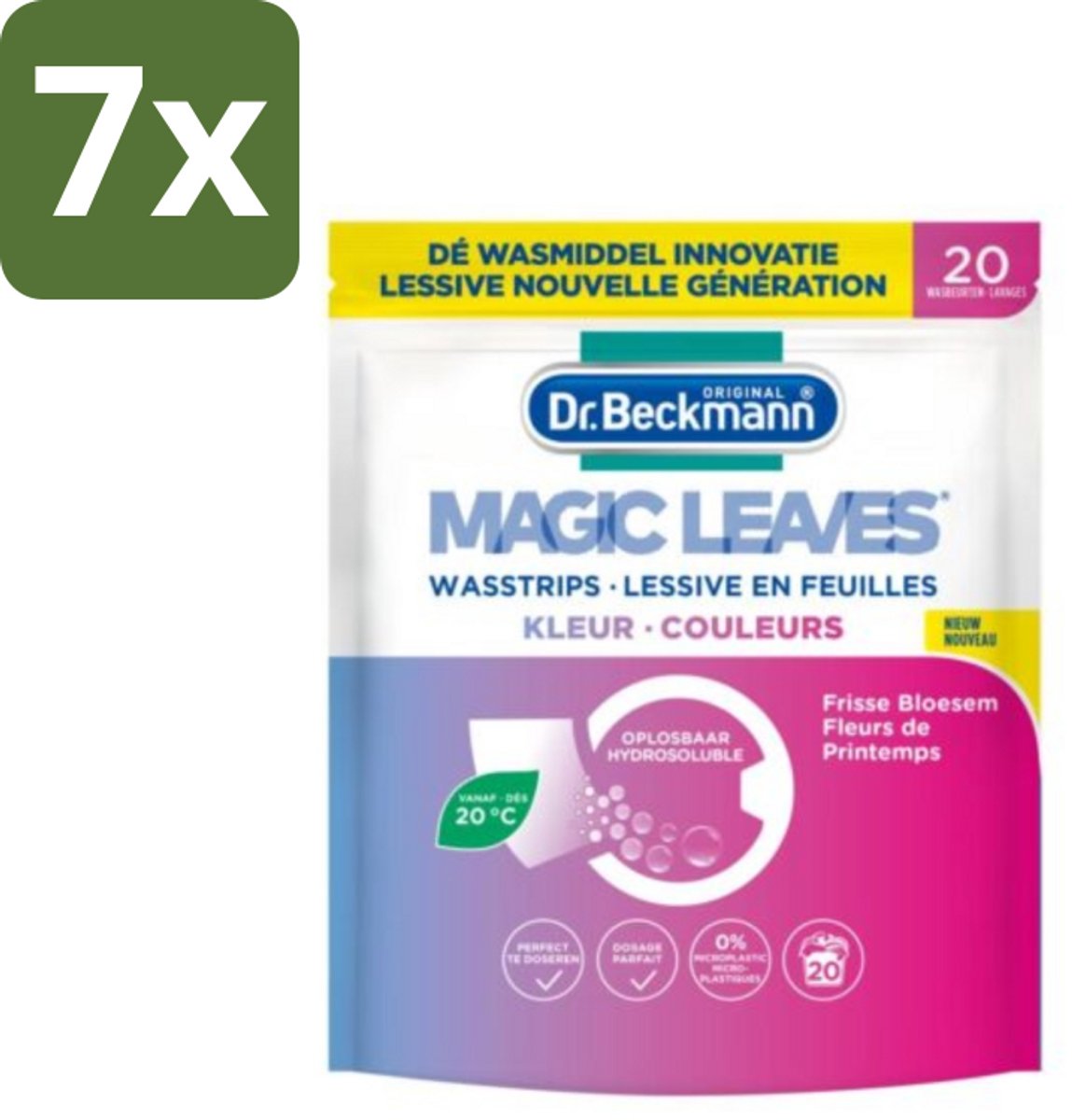 7 x Dr. Beckmann - Magic Leaves - Wasstrips - Gekleurde Was - Frisse Bloesem - 20 Wasbeurten - Wasstrips - Gekleurde Was - Frisse Geur - Milieuvriendelijk - Wasmiddel