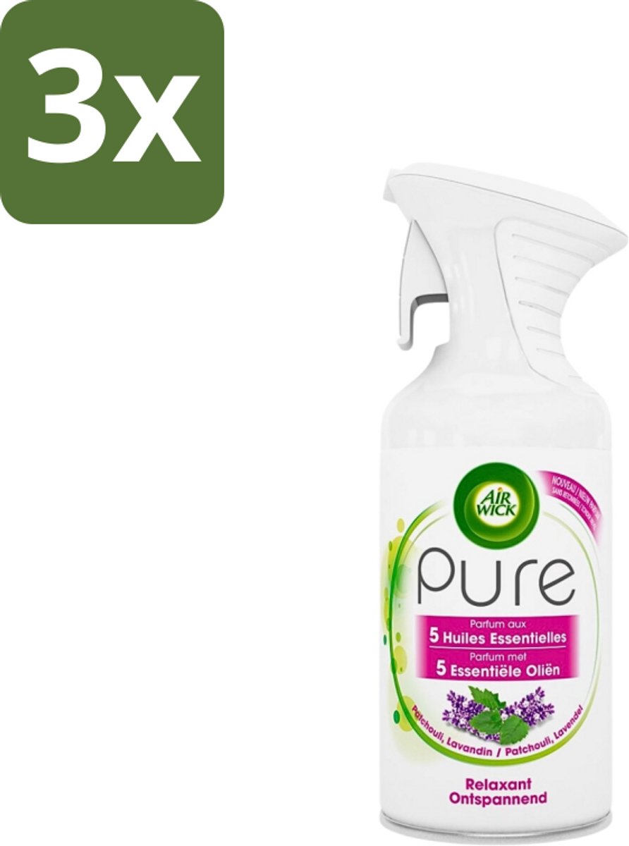 3 x Air Wick Pure - Luchtverfrisser Spray - Essentiële Oliën - Lavendel - 250ml - Luchtverfrisser - Lavendel - Essentiële Oliën - Ontspanning - Sfeer