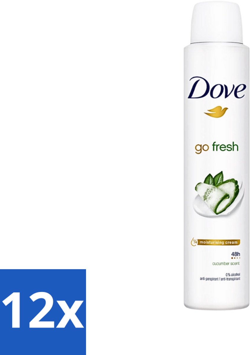 12 x Dove Go Fresh - Deospray - Groene Thee & Komkommer - 200 ml - Dove Go Fresh - Deodorant - Antitranspirant - Groene Thee - Komkommer