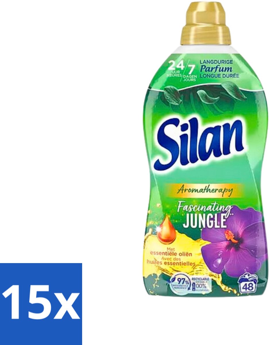 15 x Silan Aromatherapy - Wasverzachter - Fascinating Jungle - Essentiële Oliën en Langdurige Parfum - 48 Wasbeurten - 1.056L - Wasverzachter - Geur - Wasbeurt - Essentiële Oliën - Kleding Zachter Maken