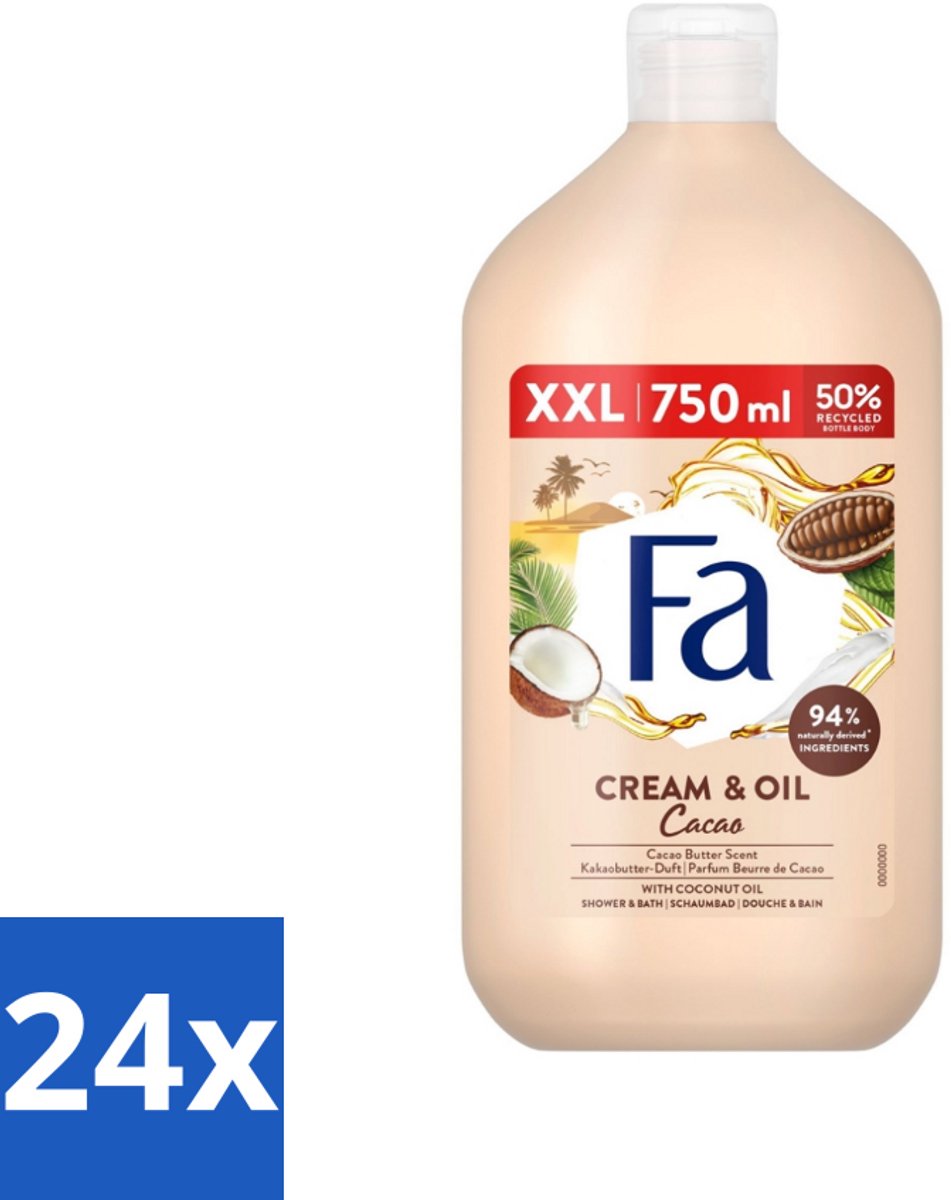 24 x Fa - Cream & Oil Cacao - Bad- & Douchegel - Cacaoboter Met Kokosolie - 750 ml - Badgel - Douchegel - Cacaoboter - Kokosolie - Verzorging