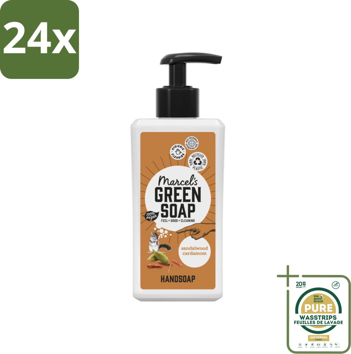 Marcel’s Green Soap – Handzeep – Sandelhout & Kardemom – 250 ml - Voordeelverpakking - 24 stuks - Handzeep met geur - Handzeep sandelhout