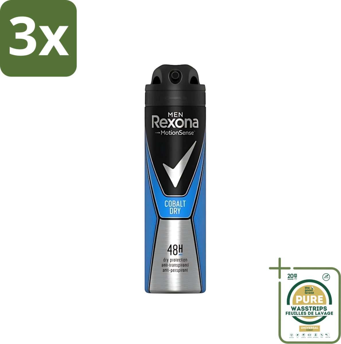 3 x Rexona Men - Deodorant Spray - Motion Sense - Cobalt Dry - Anti-Transpirant & Perspirant - 150ml - Grootverpakking - Anti-transpirant - Deodorant Spray - Mannelijke Deodorant - Frisse Geur - Bescherming Tegen Transpiratie