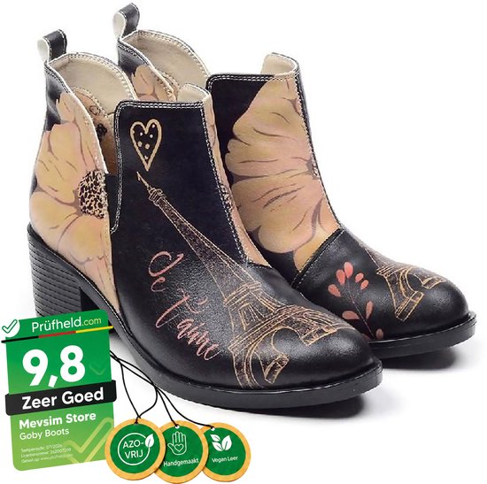 Goby Parisian Love Dames Enkellaarsjes - Handgemaakt Vegan Leer - Maat 38