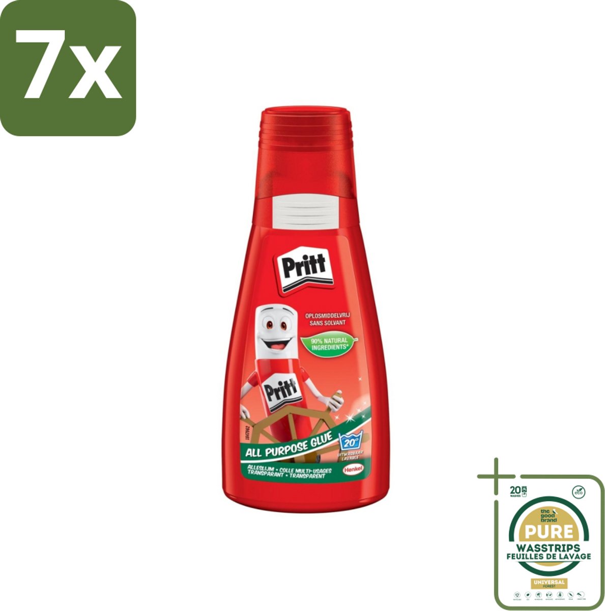 7 x Pritt - Alleslijm - Uitwasbaar - 90% Natuurlijke Ingrediënten - 100g - Grootverpakking - Lijm - Knutsel - Reparatie - Kindvriendelijk - Veilig