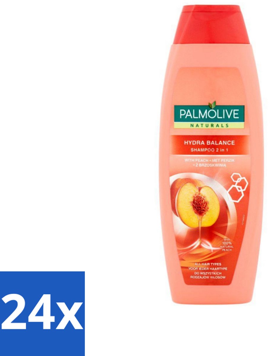 24 x Palmolive - Naturals - 2in1 Shampoo - Perzik - Hydra Balance - 350 ml - 2-in-1 Shampoo - Perzik Shampoo - Hydraterende Shampoo - Shampoo Voor Droog Haar - Shampoo Voor Dagelijks Gebruik