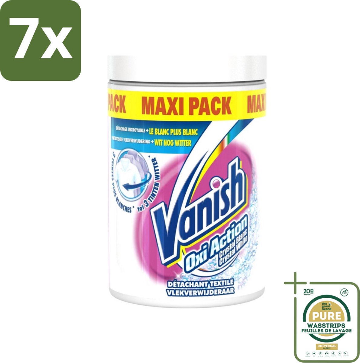 7 x Vanish Oxi Action - Vlekkenverwijderaar Poeder - Witte Was - Maxi Pack - 1 Kg - Grootverpakking - Wit Waspoeder - Vlekverwijderaar - Witte Was - Wasmiddel - Vlekken Verwijderen