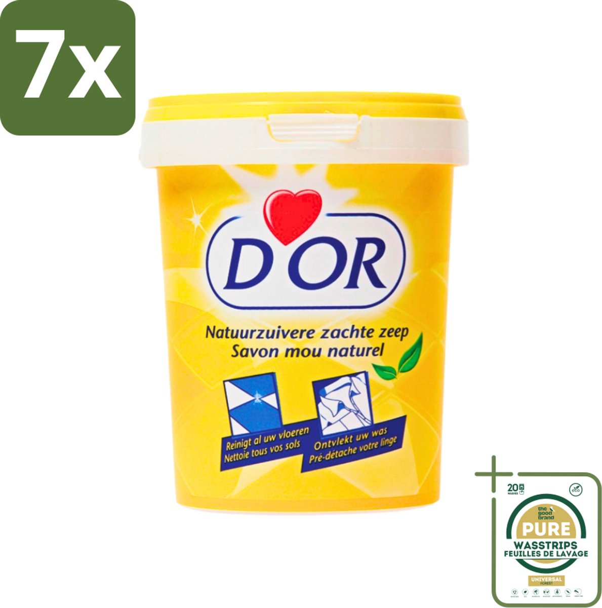 7 x D'Or - Natuurzuivere Zachte Zeep - Vast Zeepmiddel - Voor Vloeren en Was - 1 kg - Grootverpakking - Natuurlijke Zeep - Reiniging - Vlekverwijdering - Vloer Reinigen - Wasgoed Reinigen