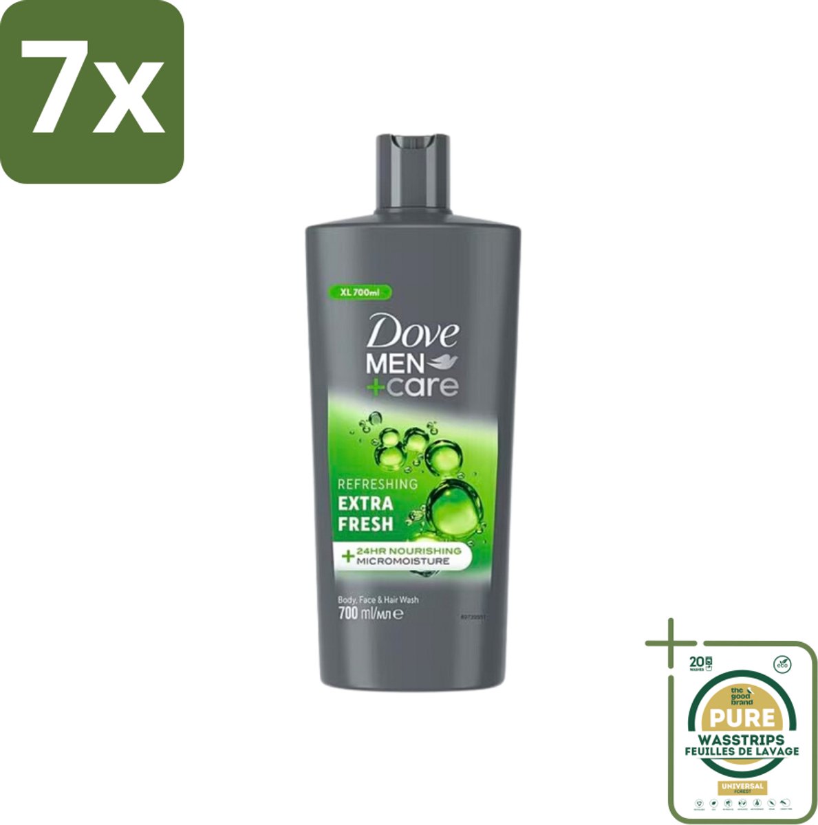 7 x Dove Men+Care - Extra Fresh - Douchegel 3-in-1 - Verzorgend - 700 ml - Grootverpakking - Douchegel Voor Mannen - Verfrissende Douche - Hydraterende Douche - Gezichtsproduct Voor Mannen - Haarproduct Voor Mannen
