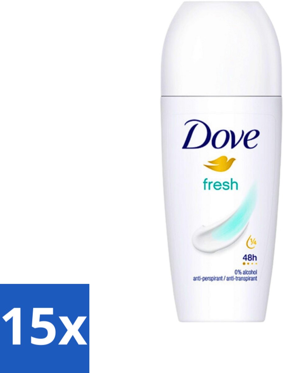 15 x Dove Fresh - Deodorant Roll-on - Anti-Transpirant - 50 ml - Frisheid - Transpiratie - Oksels - Deodorant - Frisse Geur