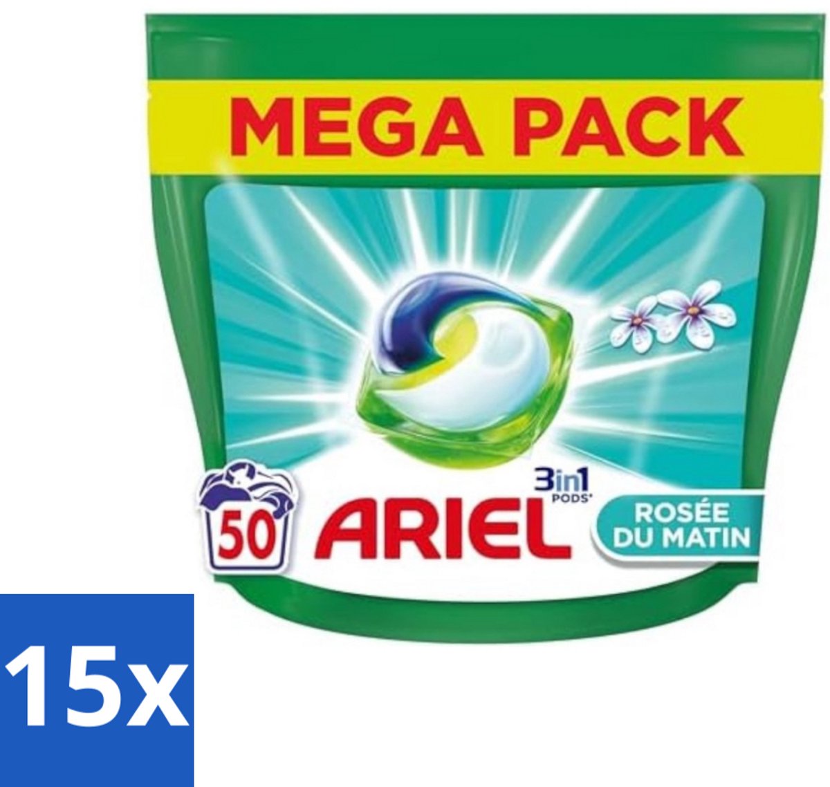 15 x Ariel Original - Ochtenddauw - Wasmiddelcapsules - 3in1 Pods - Witte en Gekleurde Was - 50 Wasbeurten - Wasmiddelcapsules - 3in1 Pods - Ochtenddauw Was - Witte Was - Gekleurde Was