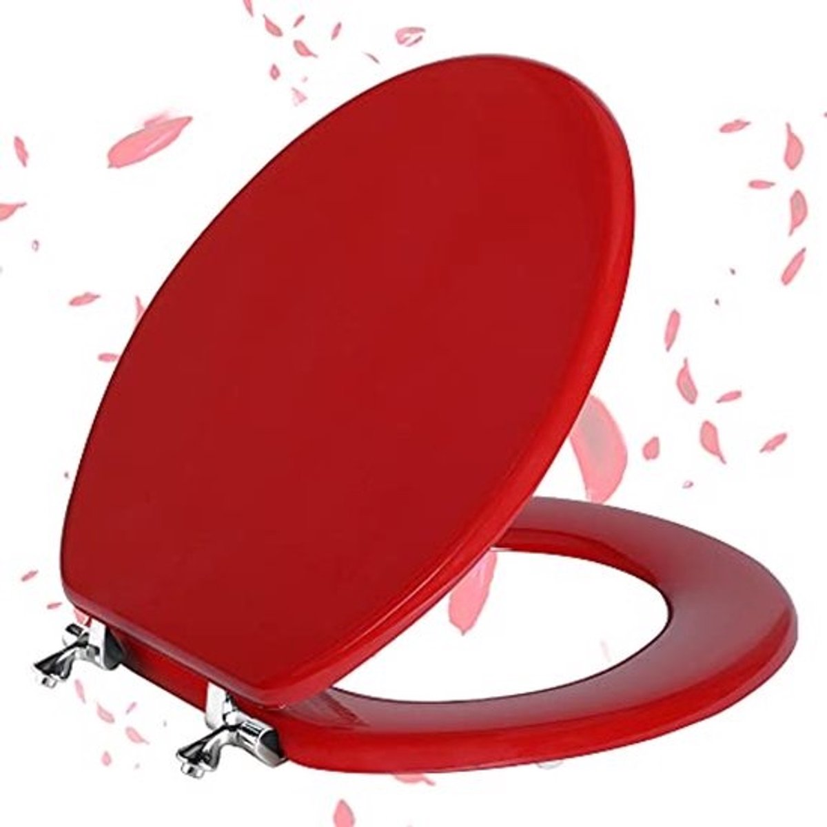 Rode Houten Toiletbril Rond met Zinklegering Scharnieren - Krasbestendig en Gemakkelijk Schoon te Maken